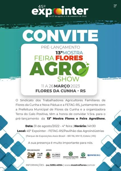 Mostra Flores e Feira Agroshow será lançada na Expointer 2 mostra flores